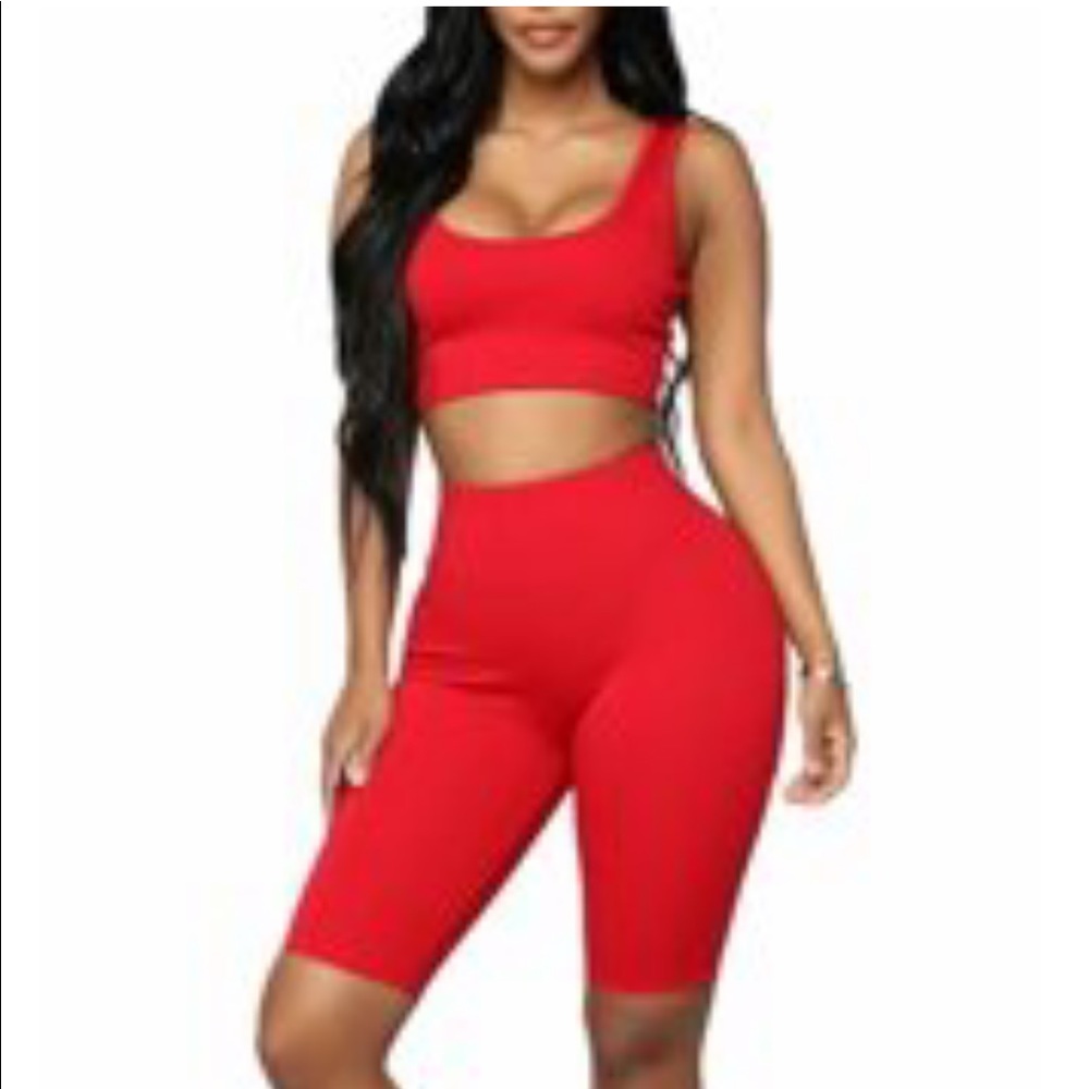 2 piece crop top & biker shorts set